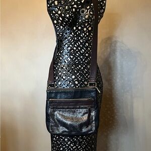 Fossil Corey Black and Brown Leather Crossbody Bag w/ Shimmer.